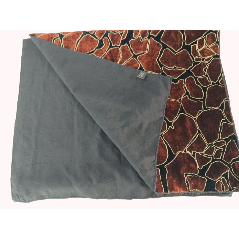 Burnt Orange Black Gold Giraffe Mosaic Print Scarf Silk Blend Lining 60"x17" Ita - Picture 10 of 10